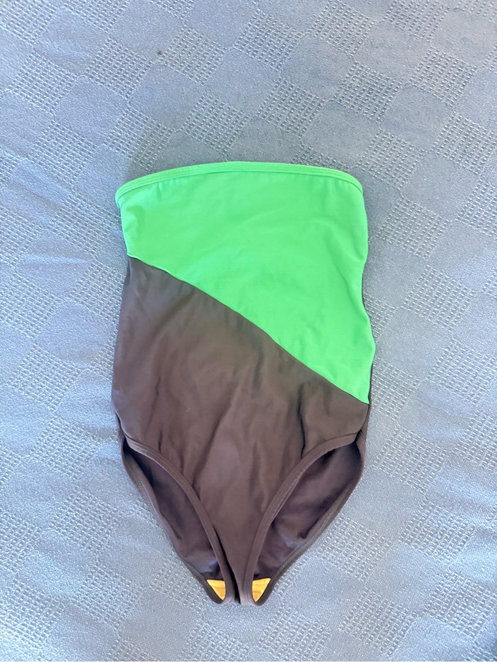 American Apparel Green and Brown Diagonal Colorblock One-Piece